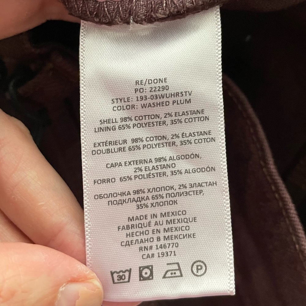 Re/Done 70s Ultra High Rise Stove Pipe Jeans Size 28 Washed Plum - Picture 12 of 13
